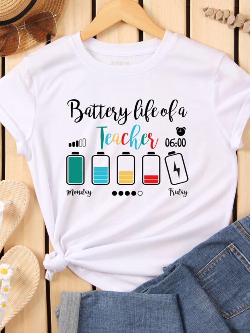 SHEIN | Black Teacher Battery Graphic Tee